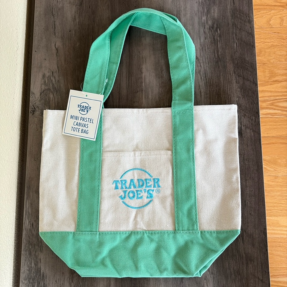 Trader Joe’s NWT Mini Green and Cream Limited Edition Canvas Tote Bag